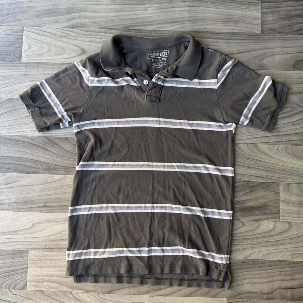 Urban Pipeline Striped Polo Size XL Grey Short Sleeve Cotton Y2K